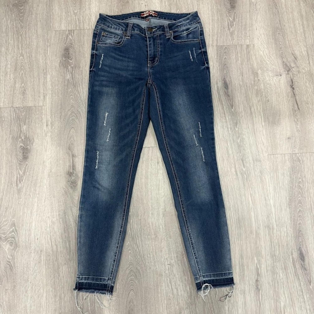 VTG Y2K Makers Jeans Womens Size 27 Distressed Skinny‎ Stretch Denim Raw Hem